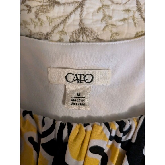Cato Black Yellow Abstract Print Pleated Bodice A-Line Dress M Lightweight - Picture 6 of 11